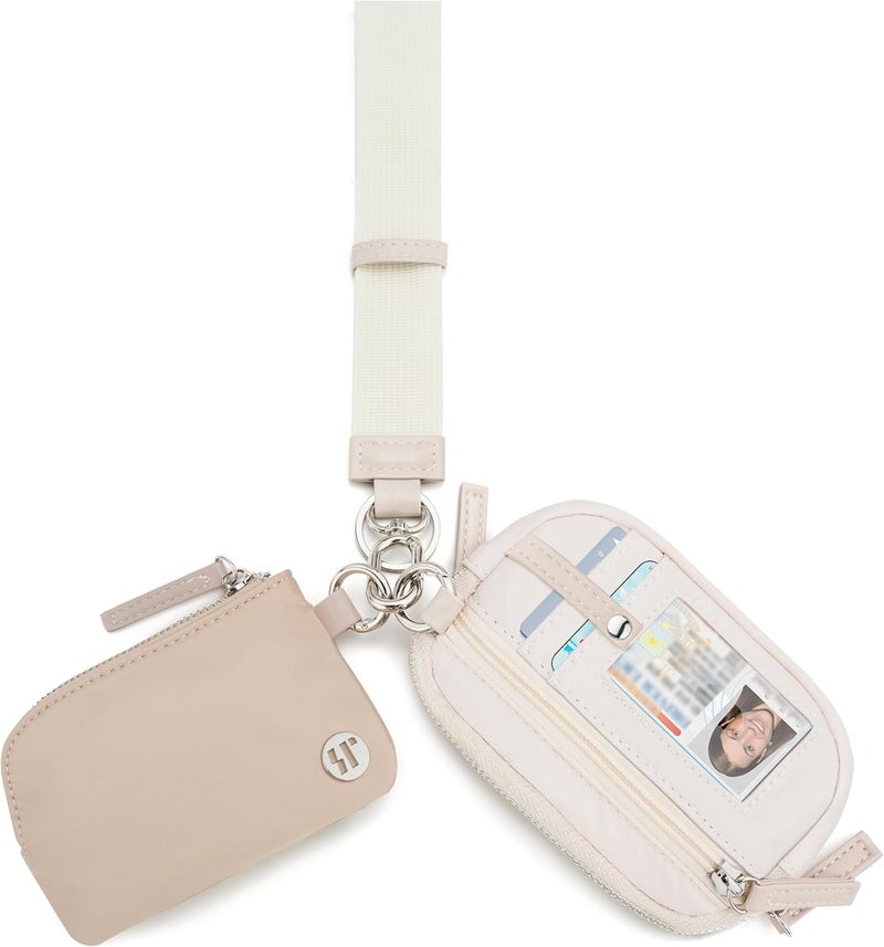 Sunpour Store Nylon Wallet Wristlet for Women,RFID Wallet Keychain Women,Small Wallets Woman with Wristlet,Coin Purse & Wrist Strap for Travel (Camel＆Beige) - Image 1